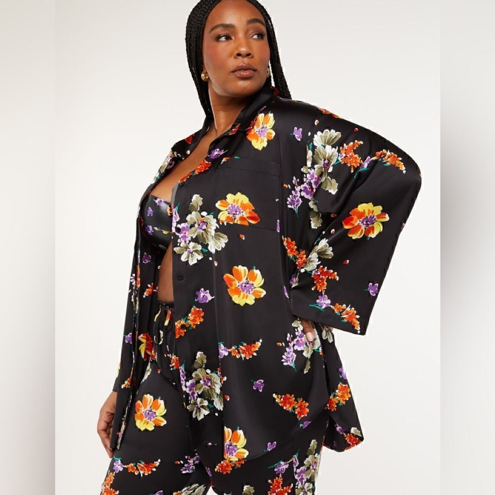 Savage X Fenti Night Blooms Satin Sleep Shirt Small Oversized